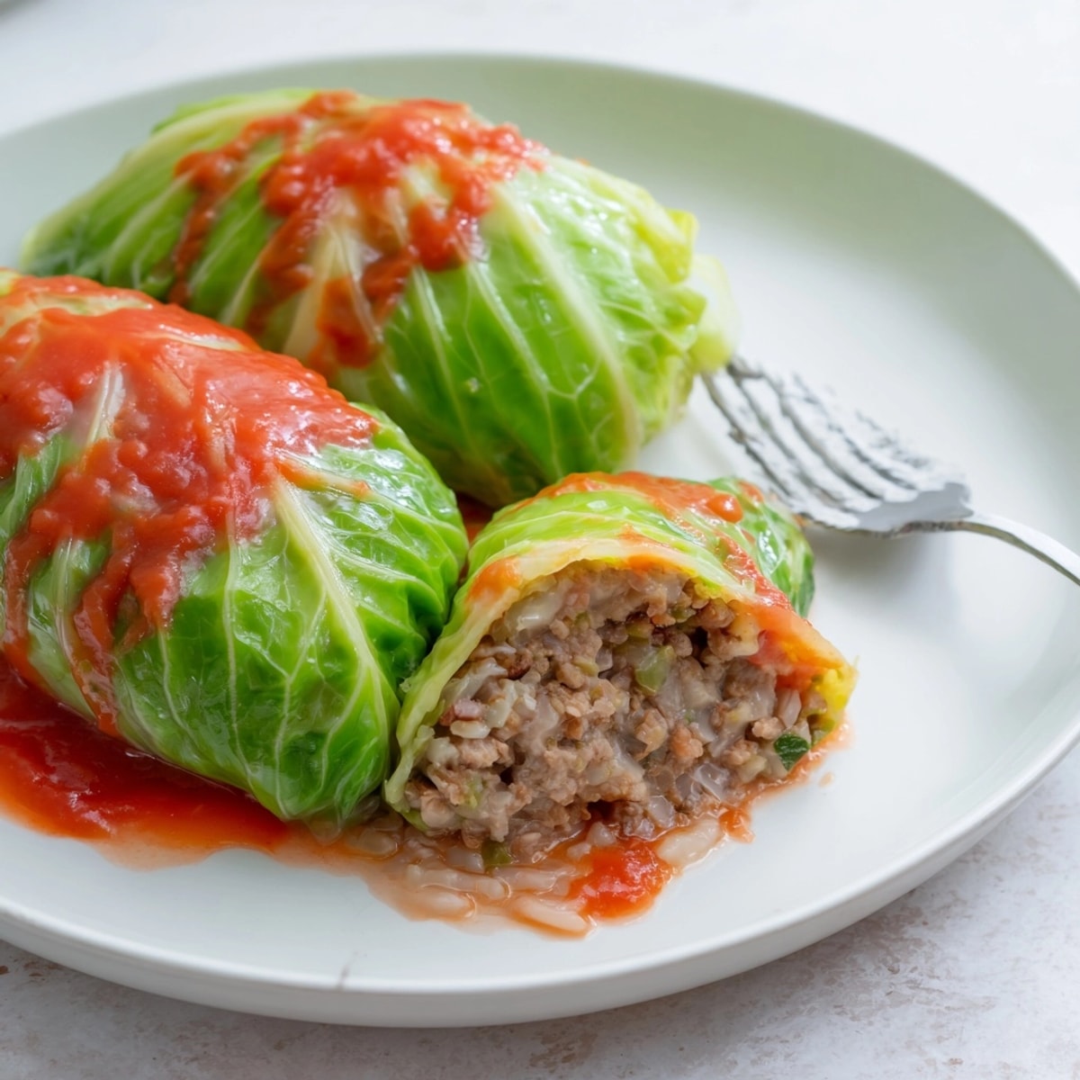 Homemade Simple Gołąbki, tender cabbage rolls filled with beef and rice, a hearty Polish dish.