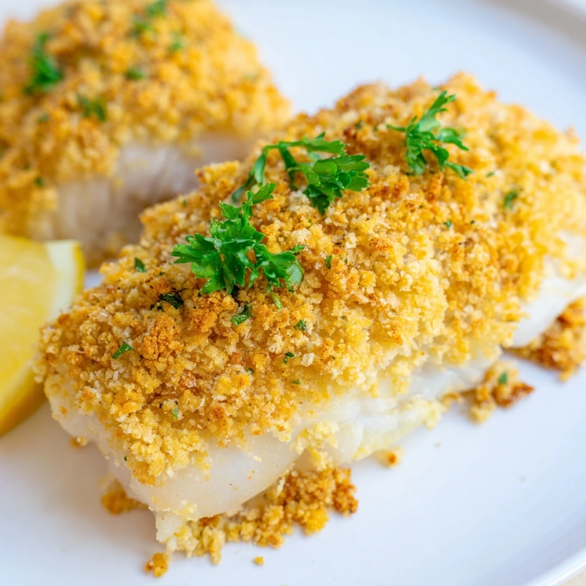 Flaky, baked cod fillets generously coated with a savory Ritz Cracker Topping, perfect for dinner.
