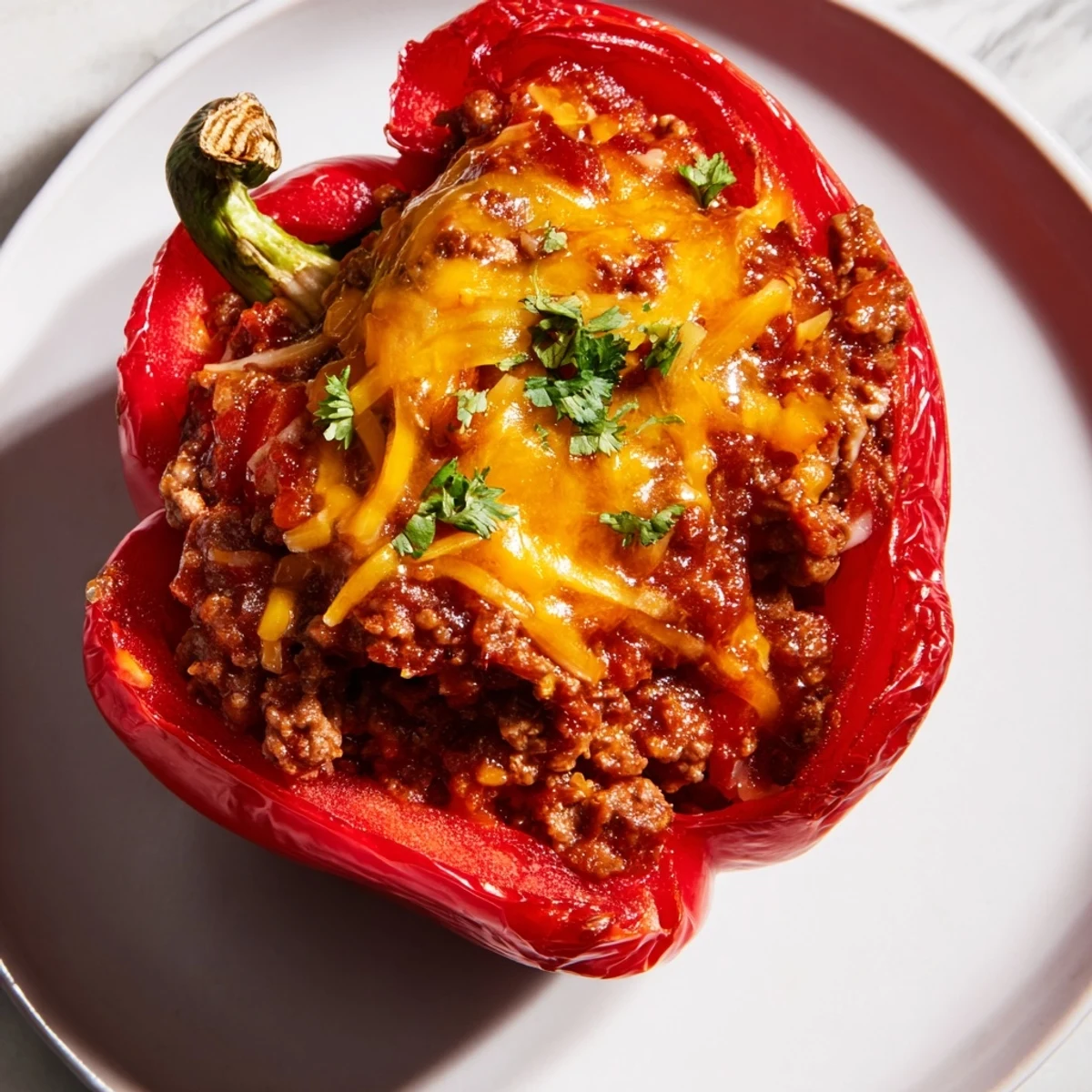 Sloppy Joe stuffed bell peppers: vibrant orange peppers overflowing with savory ground beef and cheese.