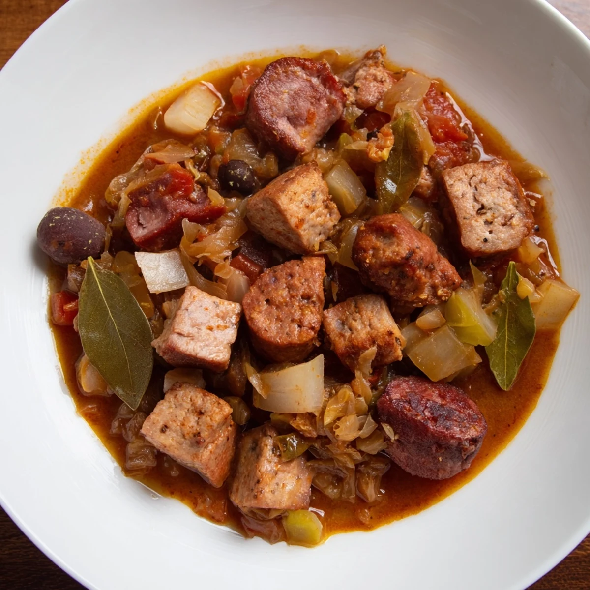 Slow-cooked Babcias Secret Bigos, brimming with tender meats, a hearty Polish stew awaits.