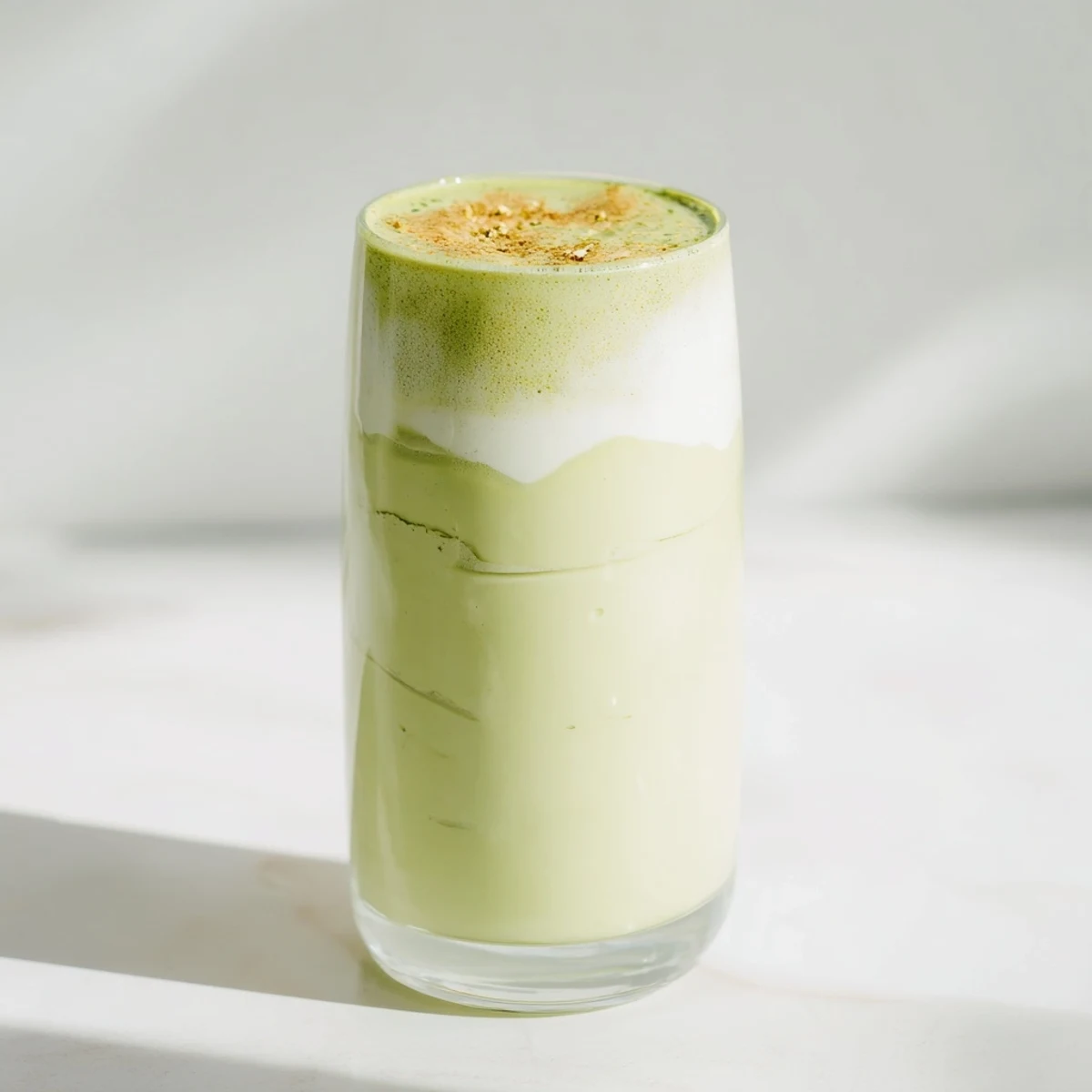 Vibrant green Matcha Eggnog Collagen Breakfast Smoothie, a thick and creamy start to the day.