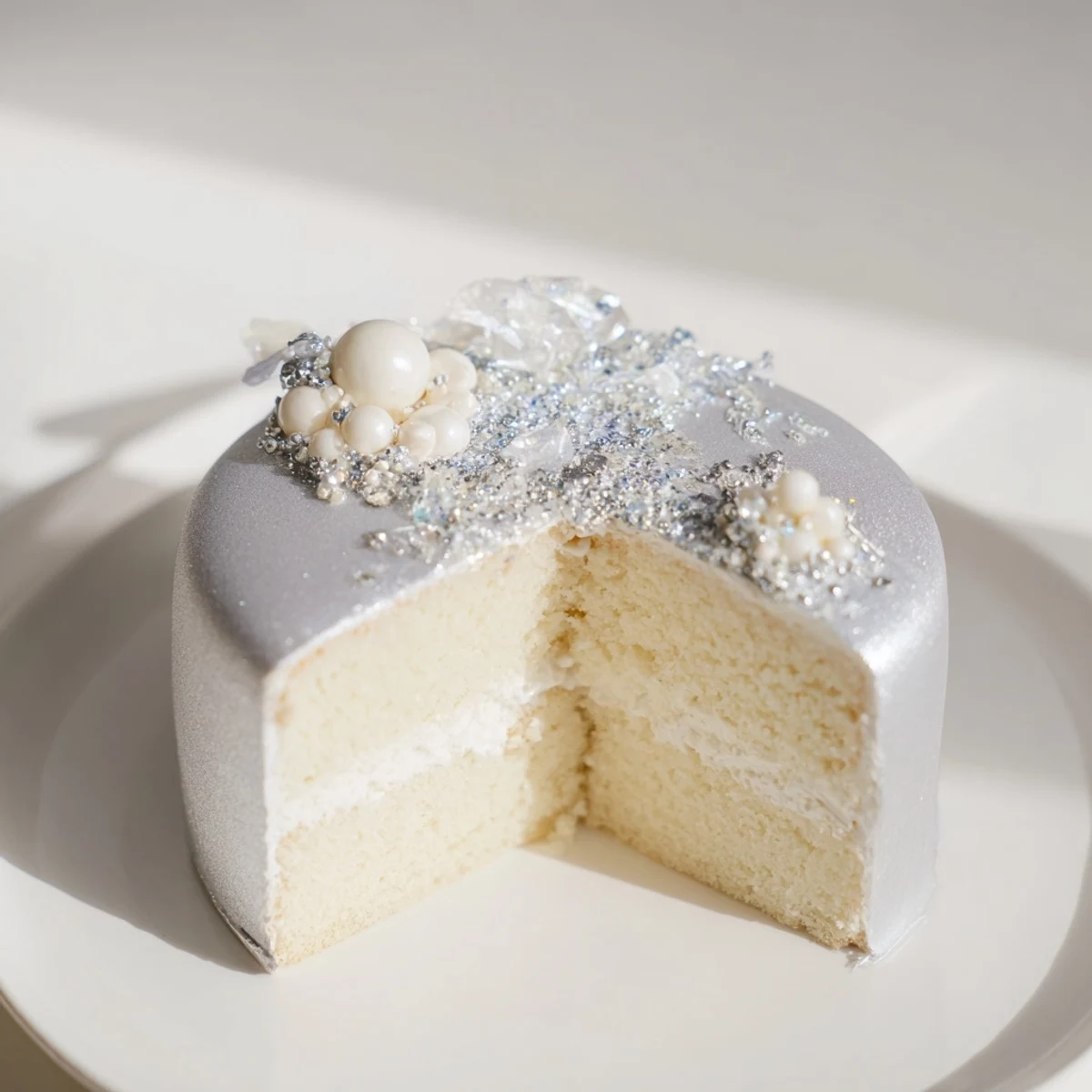 The elegant diamond ring engagement board showcases layers of cake and a glistening jewel glaze topping.
