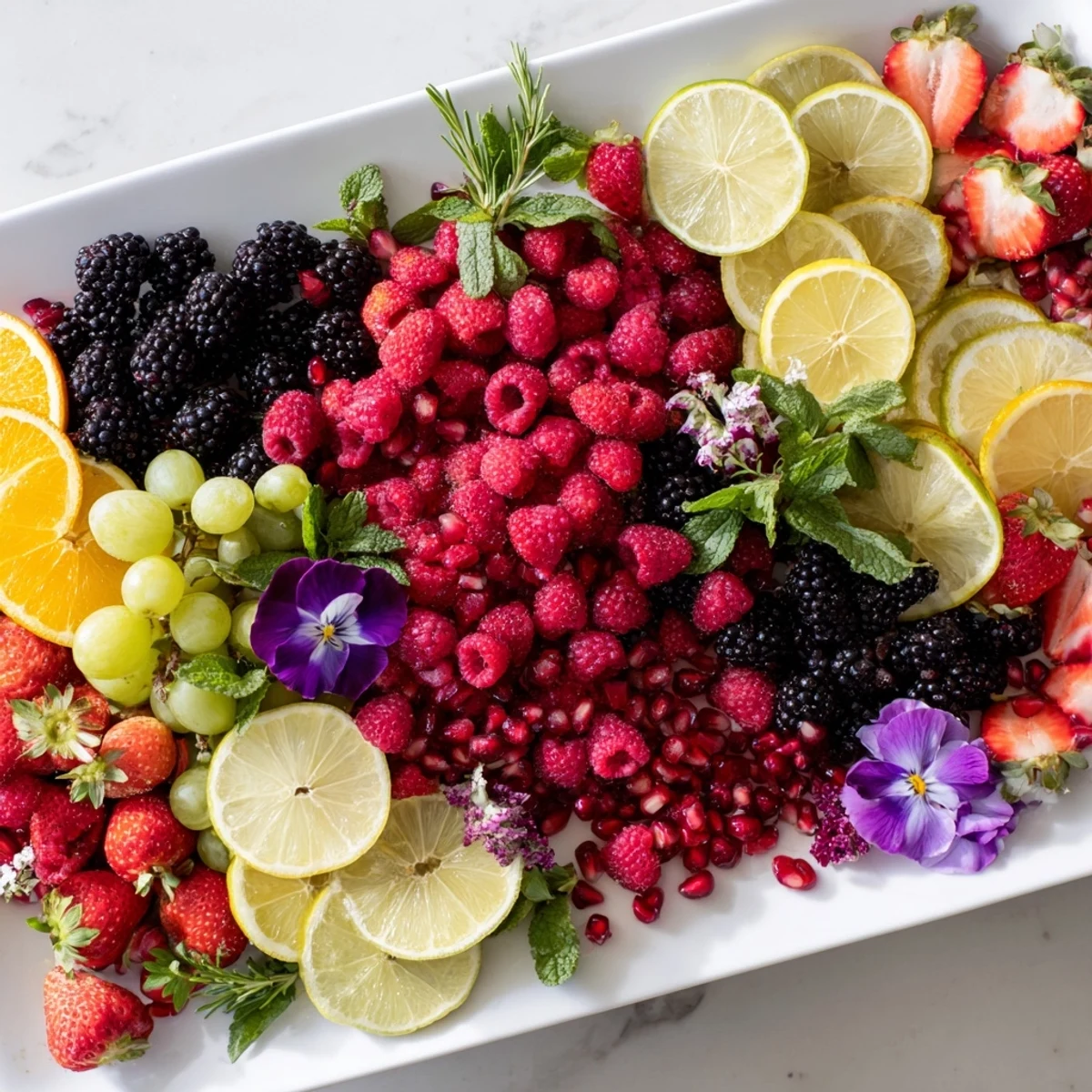 Festive Bubbly Bar New Years Eve Garnish Tray with colorful fruits, herbs, and treats for a celebratory toast.
