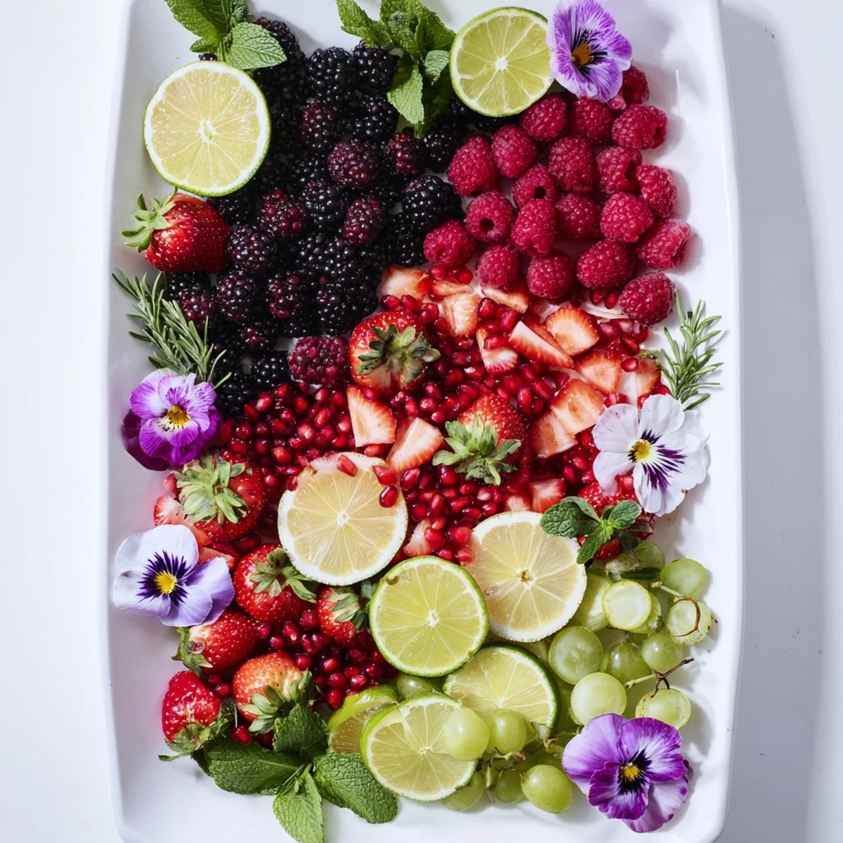 Elegant presentation of a Bubbly Bar New Years Eve garnish tray, featuring vibrant fruits and aromatic herbs.