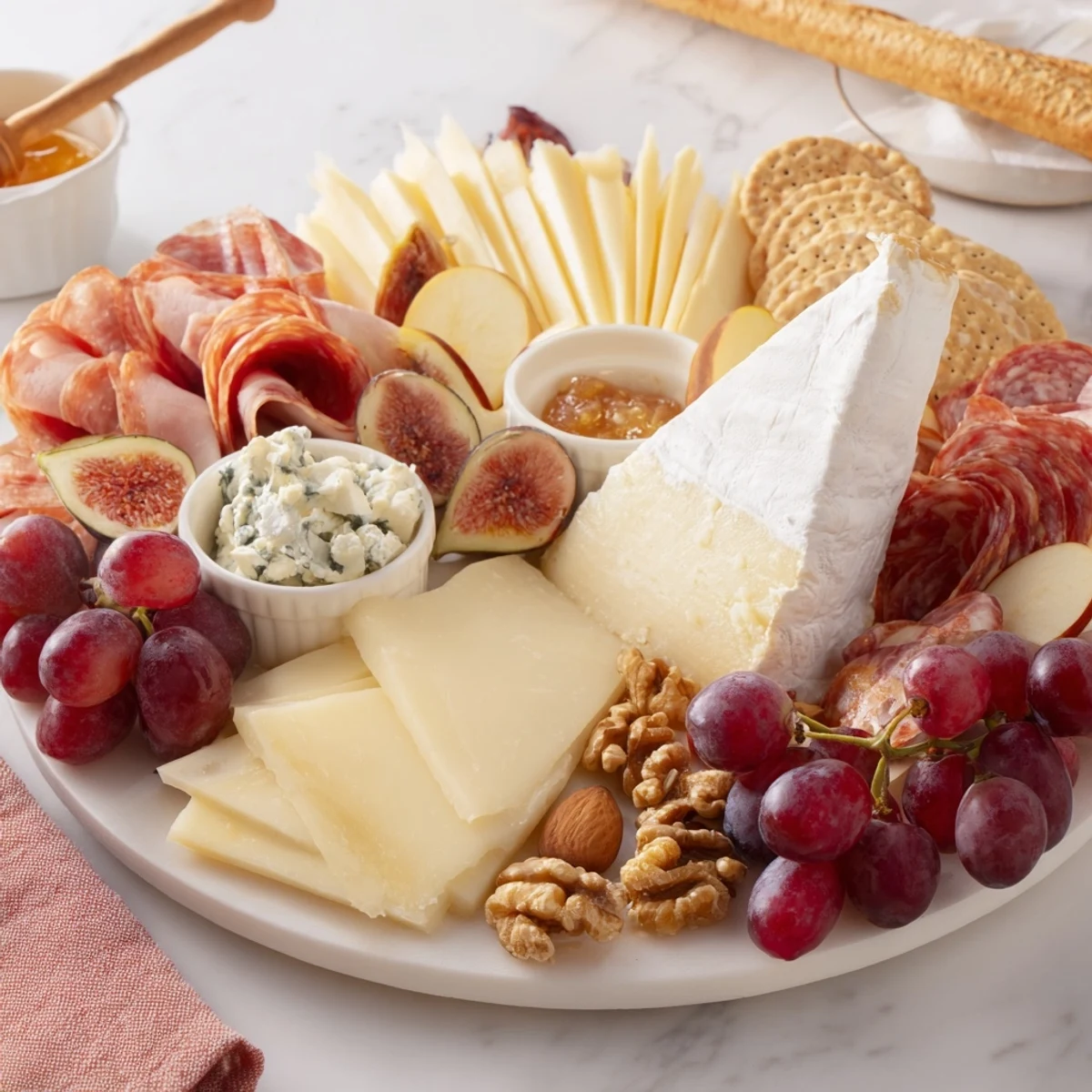 A beautifully arranged 2026 Wine Pairing Board overflowing with cheeses, charcuterie, and fresh fruits, ready to serve.