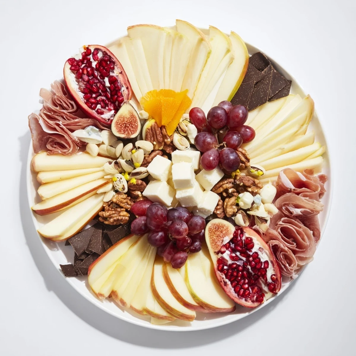 Vibrant Éclat dÉtoiles Planche de Noël, featuring artisan cheeses, cured meats, and fresh colorful fruit arrangement.