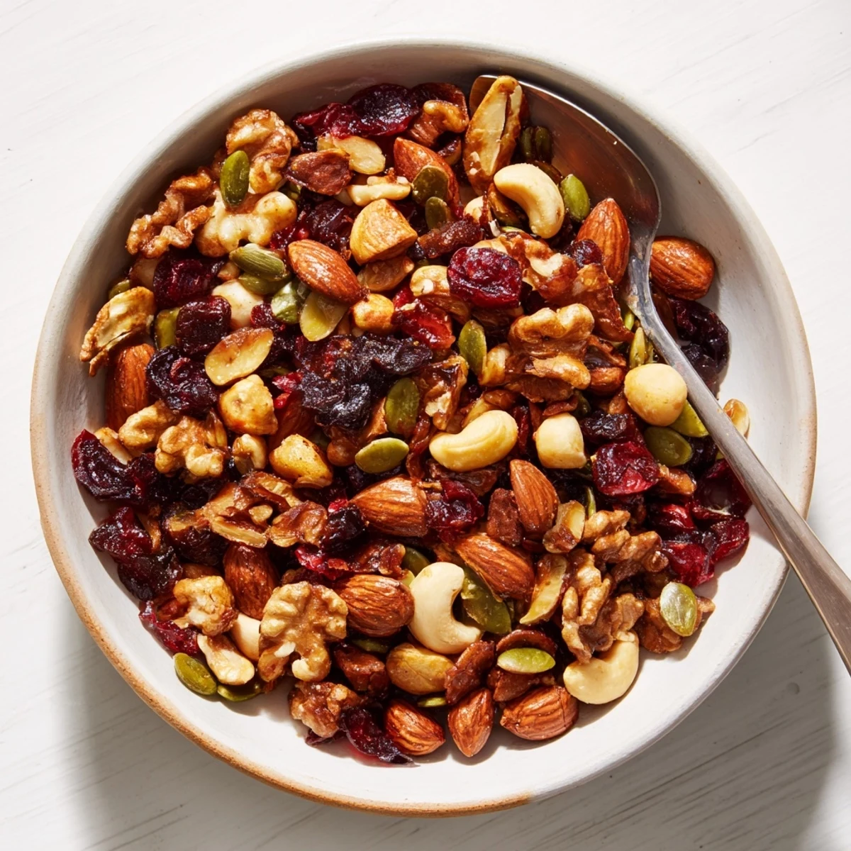 Fresh Squirrels Gourmet Nut Bowl with vibrant cranberries, a sweet and savory, textured treat.
