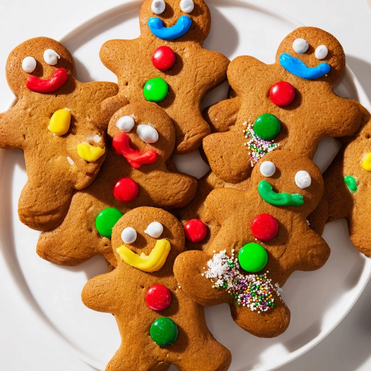 A close-up of the DIY gingerbread people decorating board, showing freshly baked cookies and festive toppings.