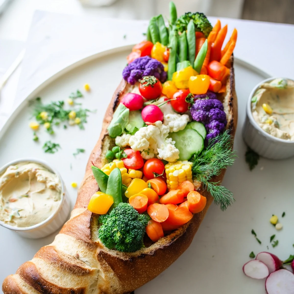 Platter brimming with fresh veggies, a stunning cornucopia veggie board for a holiday appetizer.
