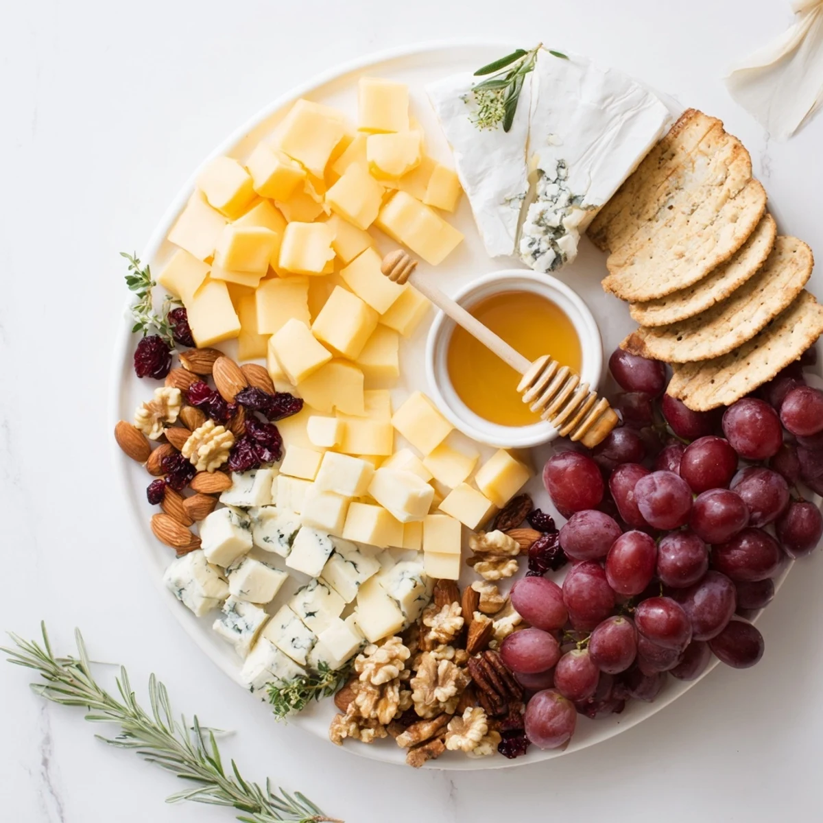 Vibrant Cranberry Grape Man Cheese Board arranged with cheeses, fruits, and nuts for easy snacking.