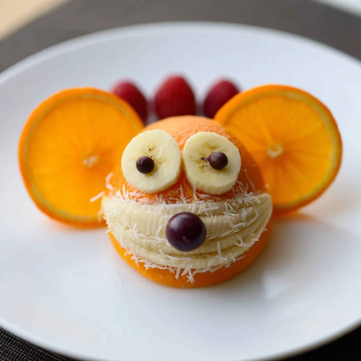 Adorable Orange Slice Bear Face Fruit Board, a fun, healthy snack with fresh orange slices and fruit.