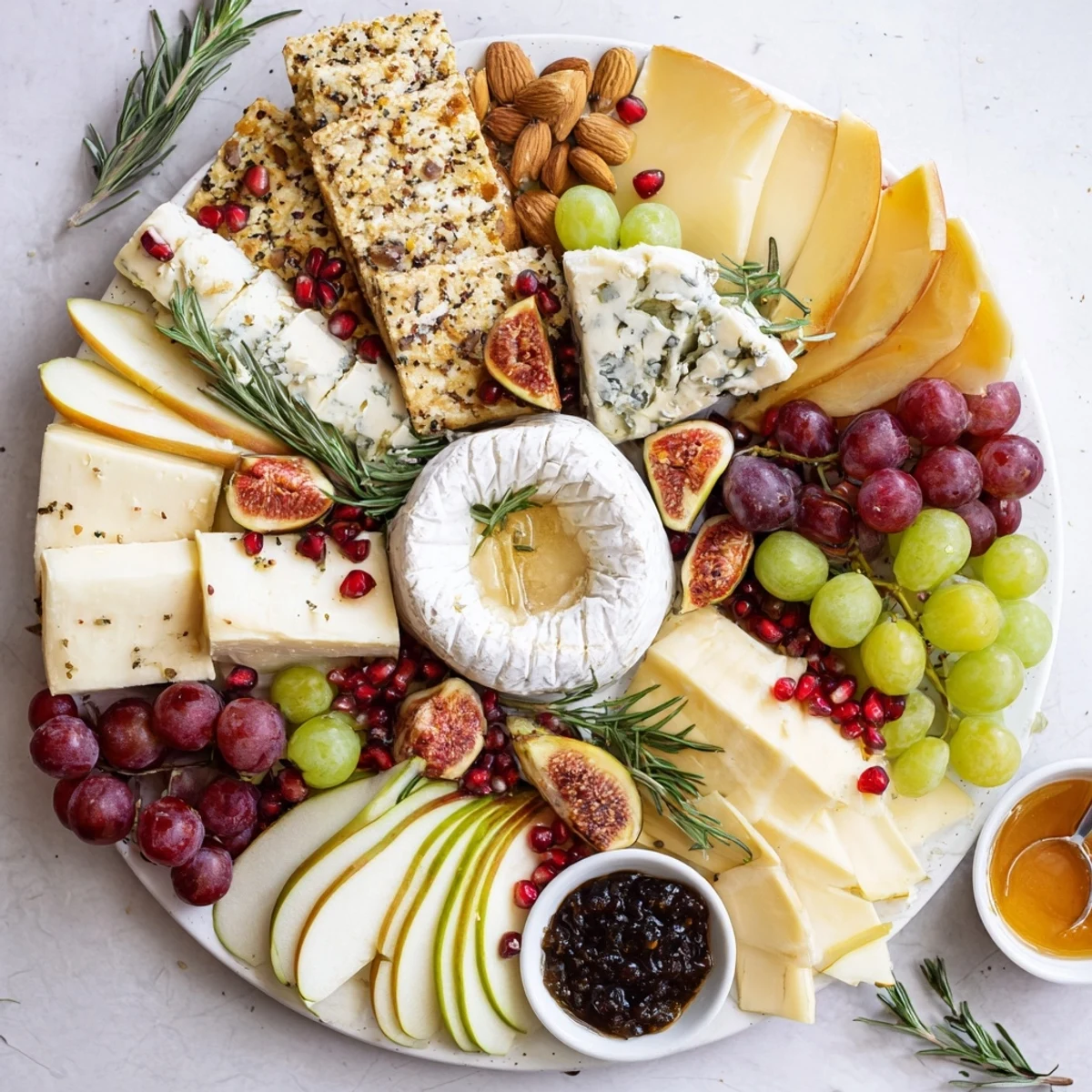 Beautiful Star of Bethlehem Cheese Platter, showcasing creamy cheeses, fruits, and honey, perfect for entertaining.