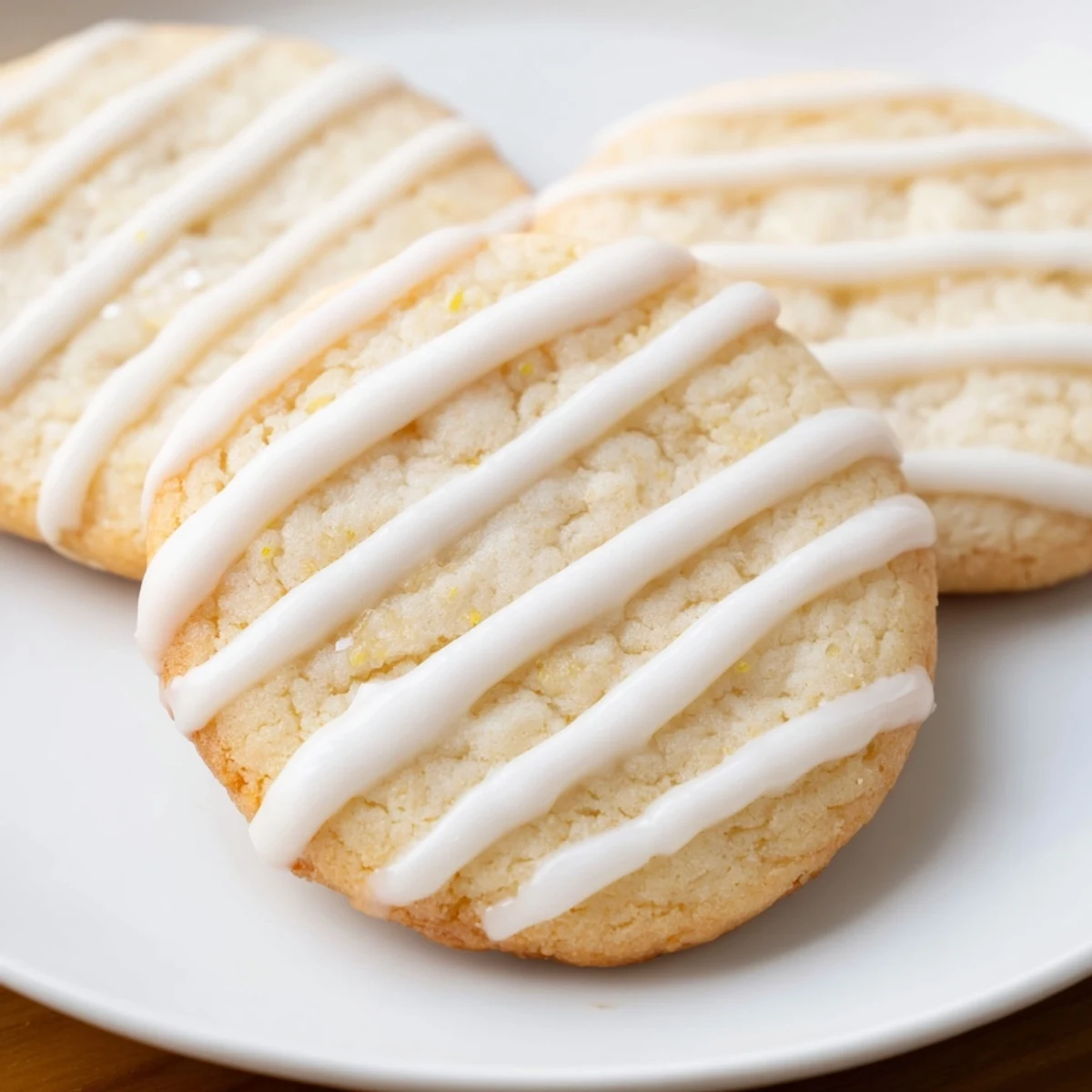 Freshly baked holiday cookies offer delightful flavors, adorned with a light and lovely icing drizzle pattern.