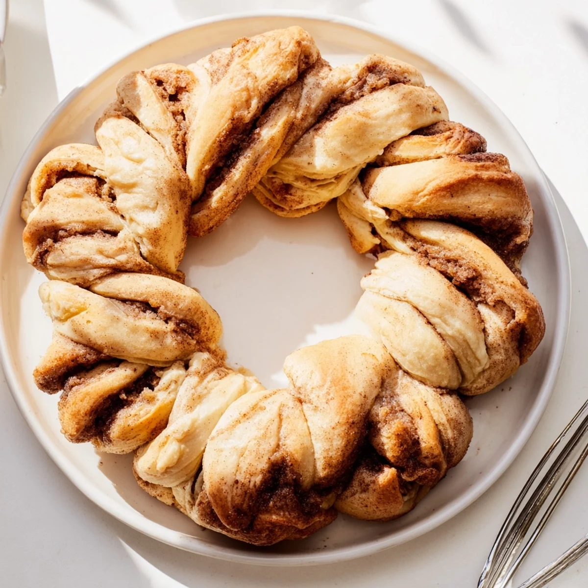 Warm, fresh-baked Cinnamon Roll Pull-Apart Wreath, a delicious brunch treat with sweet cinnamon and glaze.