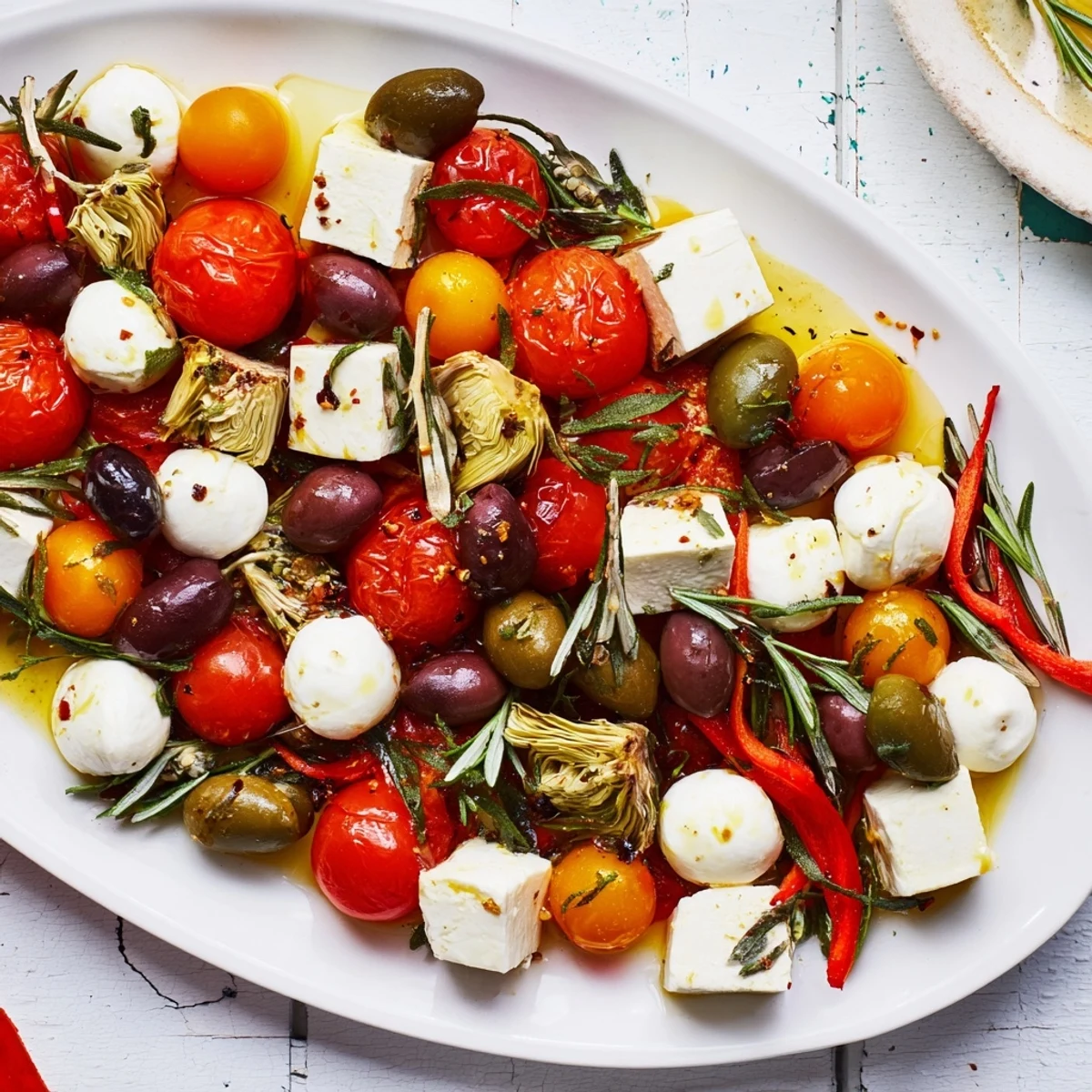 Bright red cherry tomatoes and olives form this delicious Olive and Cherry Tomato Garland Board.