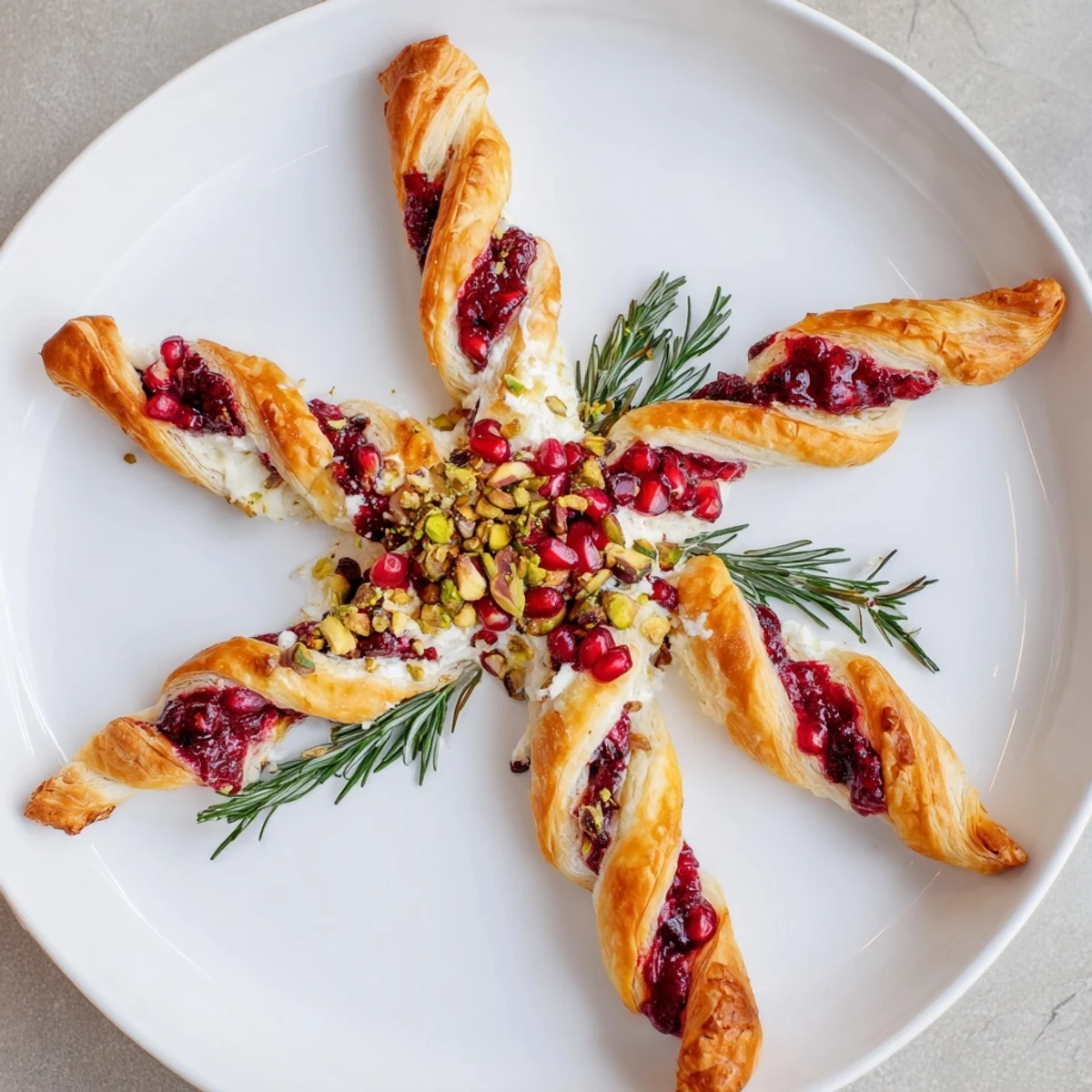 Warm cranberry Christmas Star, savory cheese filling layered inside flaky, golden pastry for holiday appetizers.