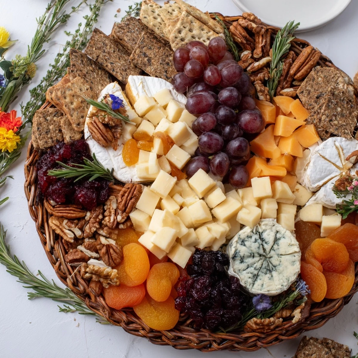 A vibrant close-up of the Autumn Harvest Horn of Plenty, a delicious Thanksgiving appetizer centerpiece.