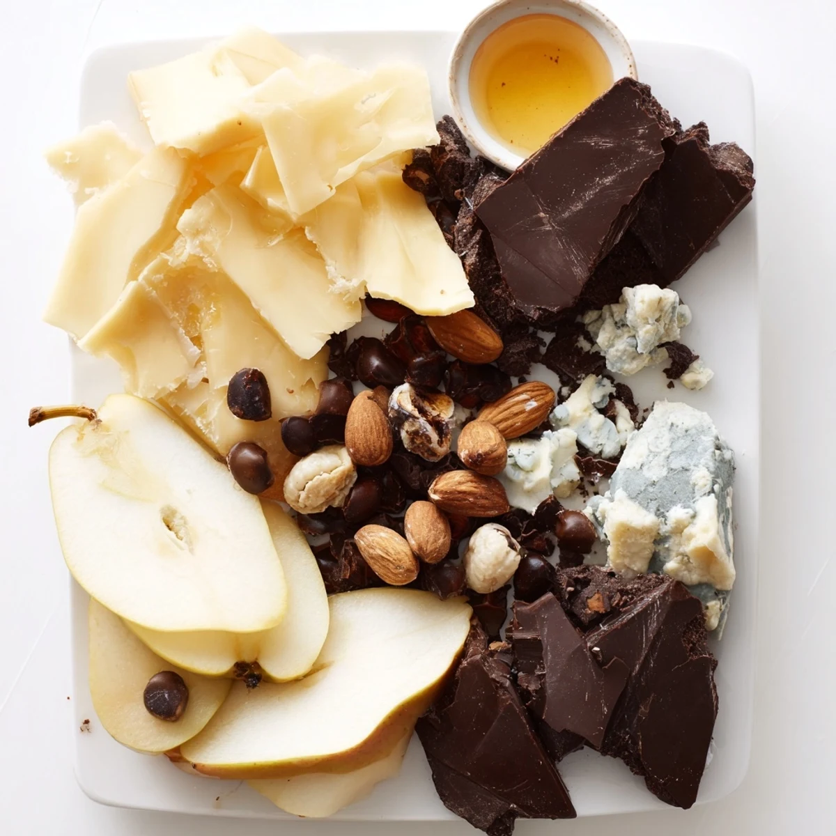 A tempting fireside comfort & cocoa platter, featuring aged cheeses, dark chocolate, and warm cocoa.