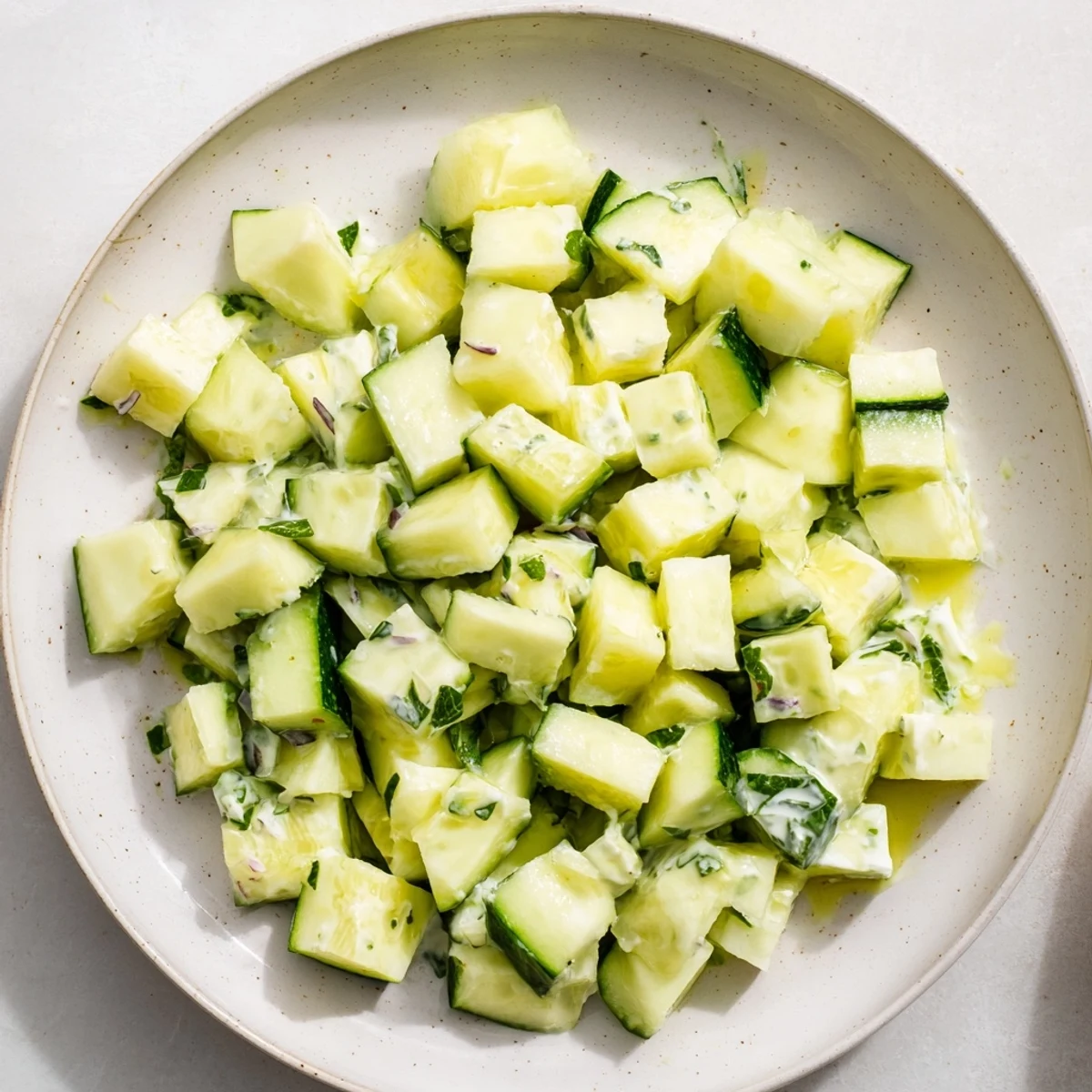 Vibrant image of Cucumber and Greek Yogurt Tzatziki Salad, with visible cucumber pieces and creamy yogurt mixture.