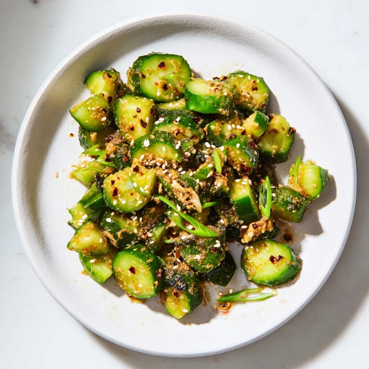 Visually appealing photo of the flavorful Cucumber Shaker with rice vinegar, sesame oil, and umami.