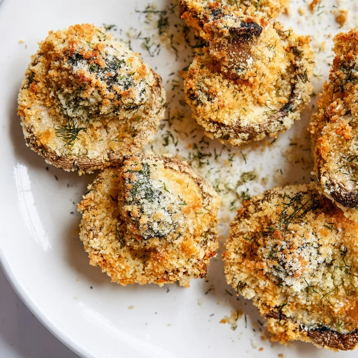 Golden-brown Ranch-Seasoned Crispy Mushrooms fresh from the oven, ready for dipping and enjoying.