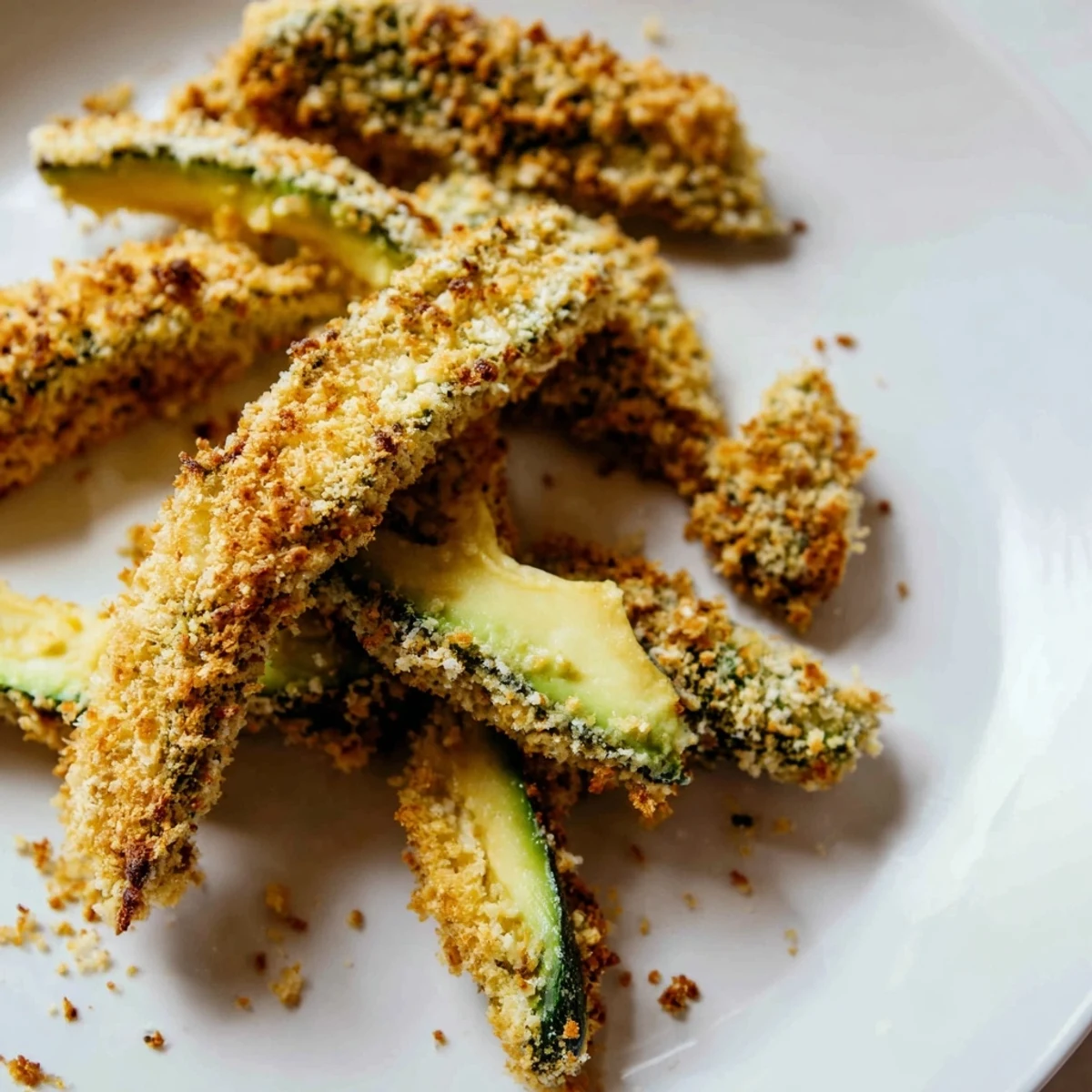 Crispy baked avocado fries, perfectly seasoned and golden-brown, a delightful vegetarian appetizer.