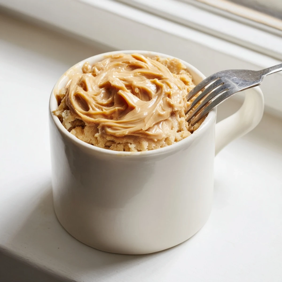 Fluffy 2-Minute Peanut Butter Mug Cake, warm and inviting, ready to savor from a mug.