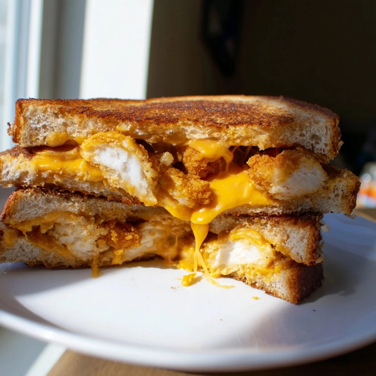 Chicken Nugget Grilled Cheese: A golden, melty sandwich with crispy nuggets and cheese.