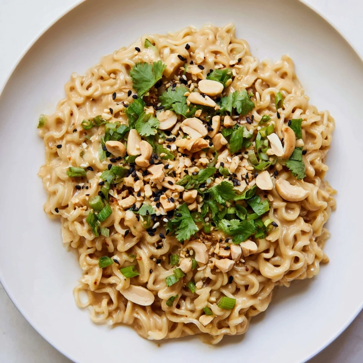 Steaming Instant Peanut Thai Sauce Noodles tossed with a vibrant peanut sauce, ready to serve as a meal.