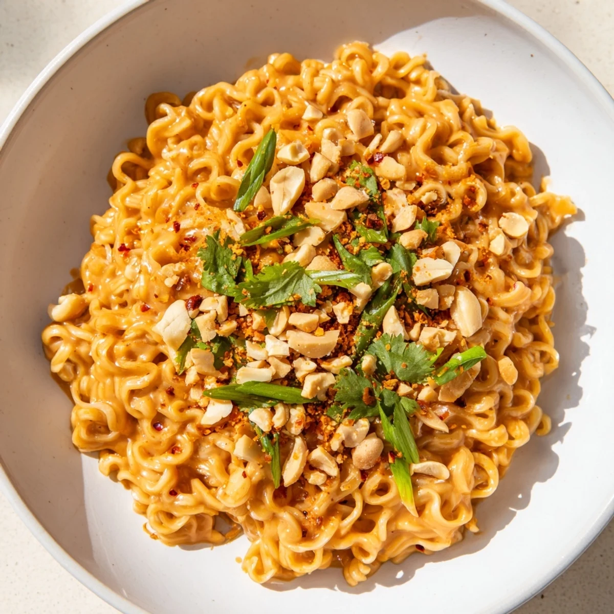 These bowls of saucy Instant Peanut Thai Sauce Noodles are perfect, a quick and satisfying vegetarian dinner option.