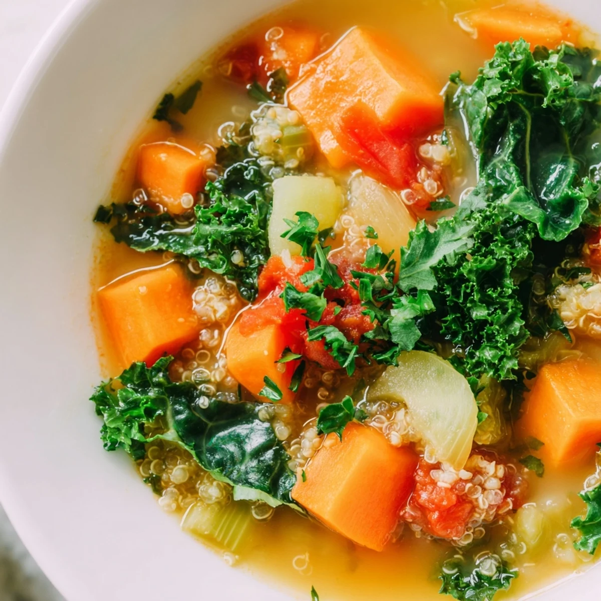 Steaming bowl of Nourishing Winter Veggie Soup, vibrant colors and hearty vegetables ready to enjoy.