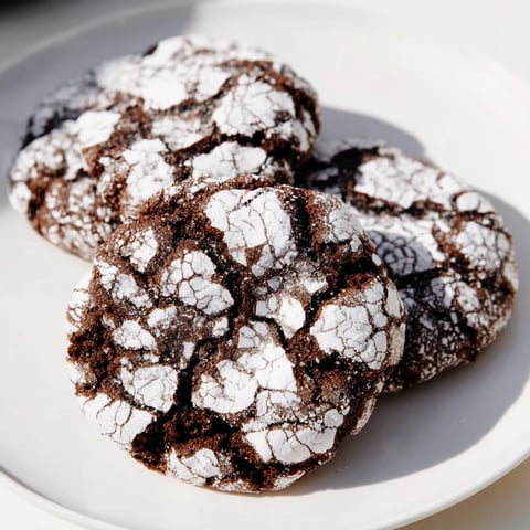 Fudgy, crackled Chocolate Crinkle Cookies dusted with powdered sugar, ready to savor.