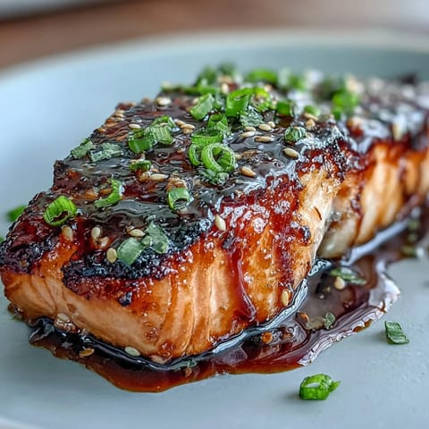 A top-down view of Maple Soy Glazed Salmon on a bed of jasmine rice, surrounded by vibrant red bell peppers and steamed vegetables.