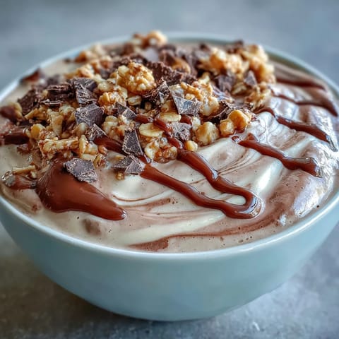 Craving a quick, protein-rich breakfast, spoon into this creamy Chocolate Peanut Butter Smoothie Bowl topped with granola and fresh banana slices.