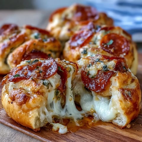 High-protein pizza roll stuffed garlic knots baked to golden perfection, perfect for game-day snacking or party appetizers.