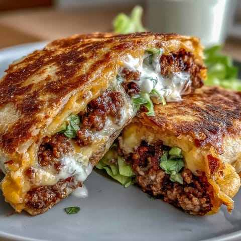 Keto Taco Bell Copycat Crunchwrap with seasoned beef, melted cheese, and crunchy pork rinds wrapped in a golden keto tortilla.