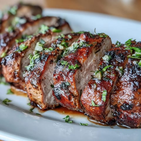 Tender pork tenderloin marinated in aromatic jerk spices, then roasted until golden and juicy, perfect for a spicy dinner.  