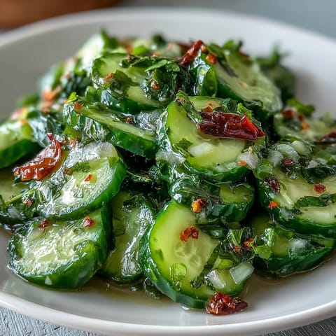 A vibrant chilli-lime cucumber salad with fresh cilantro and a zesty lime dressing, perfect for summer gatherings.