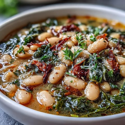 Creamy cannellini beans, tender kale, and Parmesan cheese combine in this hearty Italian soup, perfect for a cozy winter meal.