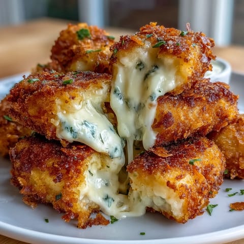 Crispy air fryer funeral potatoes croquettes with melted cheddar and green onions, served golden and hot.