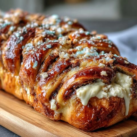 Festive King Cake braid featuring layers of soft dough and zesty lemon cream cheese, finished with vibrant sanding sugar stripes.  