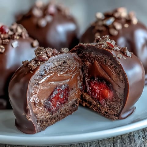 Luxurious Dubai Chocolate Strawberry Truffles adorned with edible gold flakes, showcasing rich dark chocolate and vibrant freeze-dried strawberry accents.