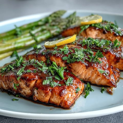 Herb Roasted Salmon with Asparagus, golden and flaky, garnished with fresh dill and lemon slices on a baking sheet.
