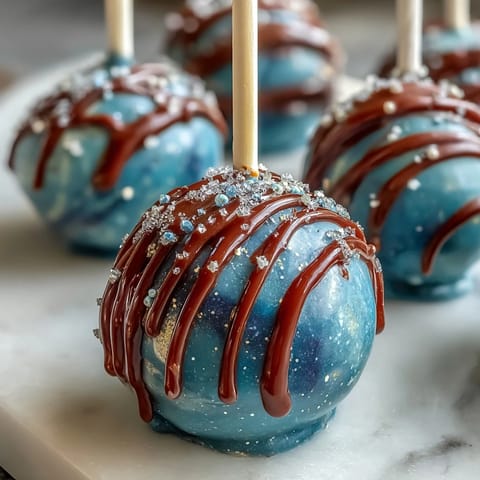 Pisces-Themed Galaxy Cake Pops with Edible Glitter sparkle in vibrant galaxy swirls, perfect for dreamy dessert lovers.
