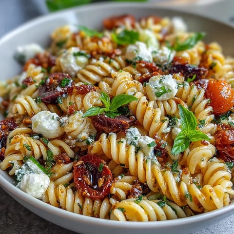 A colorful Easy Picnic Pasta Salad with Italian Dressing, featuring rotini, crisp vegetables, and mozzarella pearls, perfect for outdoor gatherings.