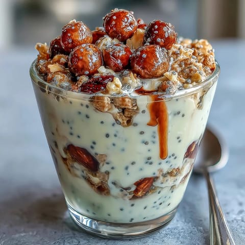 A vibrant lemon chia parfait with tangy raspberry compote and crunchy granola, perfect for a refreshing breakfast or dessert.  