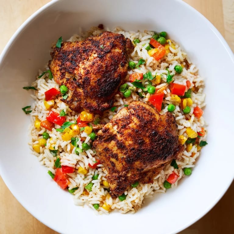 Fluffy rice surrounds seared chicken in this comforting Smoked Paprika Chicken and Rice Casserole dish.