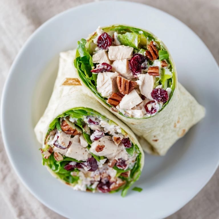 Mouthwatering Cranberry Pecan Chicken Salad Christmas Wrap, displayed with perfectly sliced halves showing fillings.