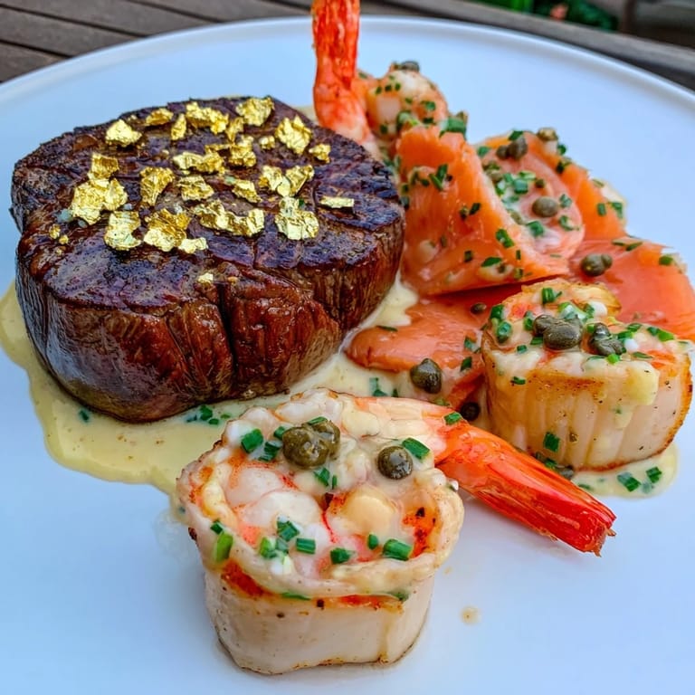 Feast your eyes, savor the scene: perfectly cooked Golden Heart Luxury Platter with gleaming gold leaf accents.