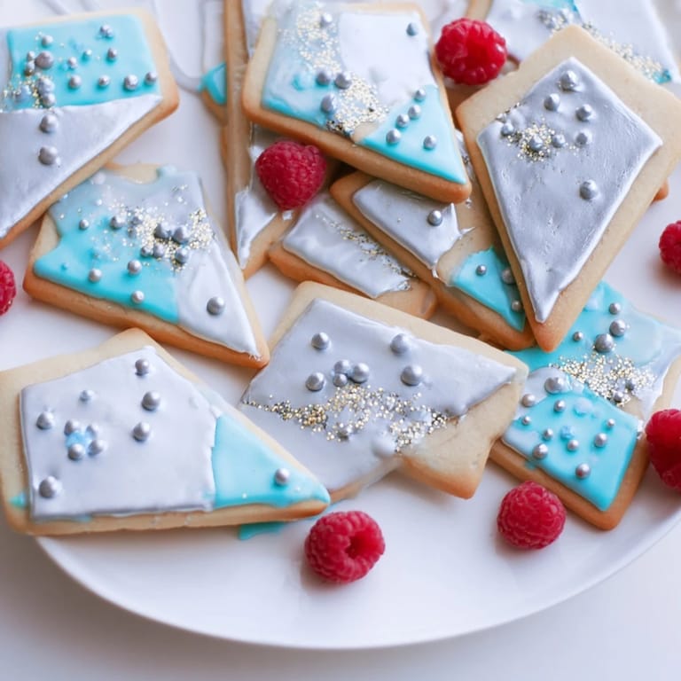 Elegant Engagement Ring Diamond Dessert Tray, showcasing silver-dusted cookies and edible gold leaf embellishments.